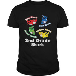 Awesome Red Blue Green Yellow Shark 2Nd Grade Shark Shirt